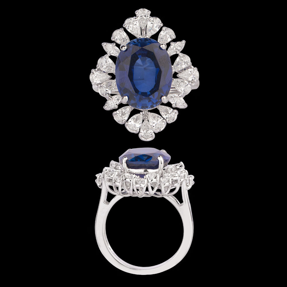 18K White Gold Diamond Ring - 1.824ct VVS-VS-FG with Colour Stones