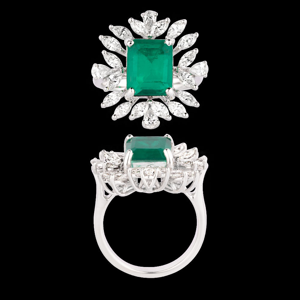 18K White Gold Diamond Ring - 1.55ct VVS-VS-GH with Colour Stones