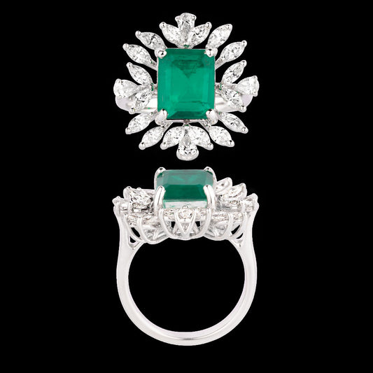 18K White Gold Diamond Ring - 1.55ct VVS-VS-GH with Colour Stones