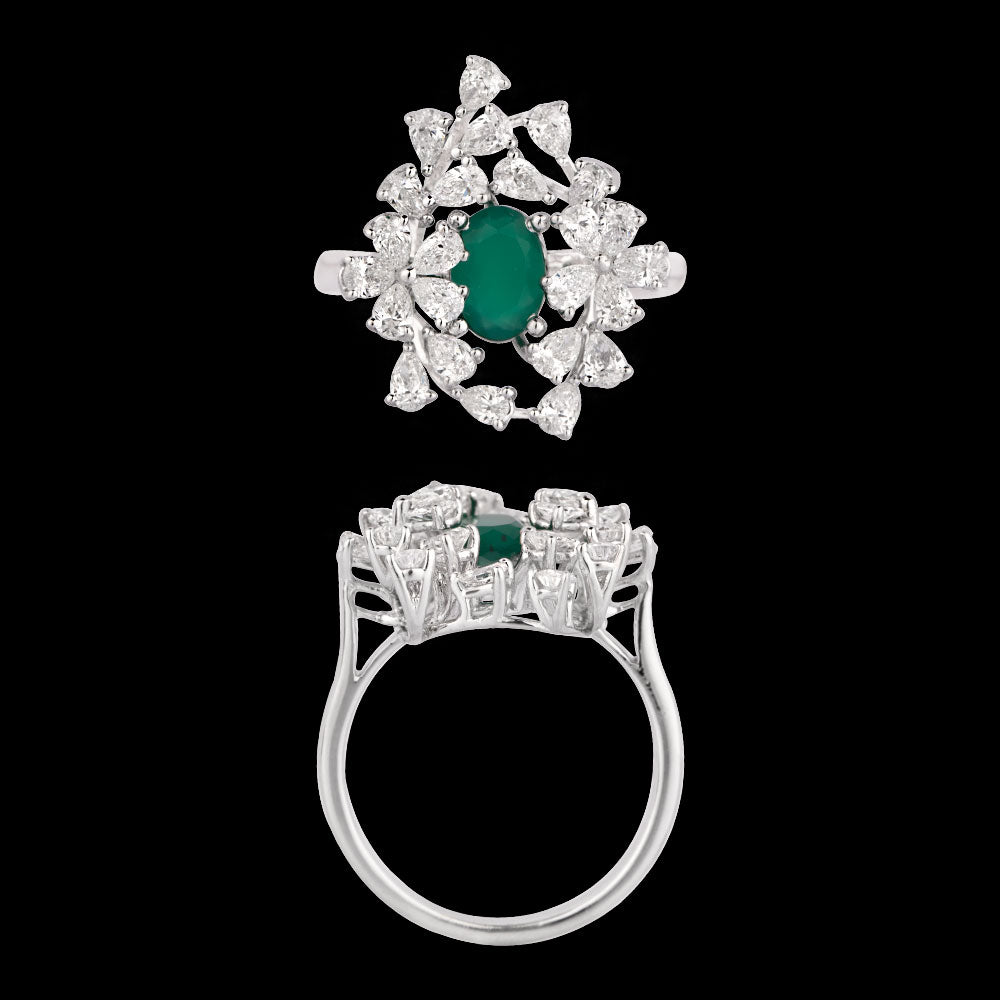 18K White Gold Diamond Ring - 1.19ct VS-SI-EF with Colour Stones