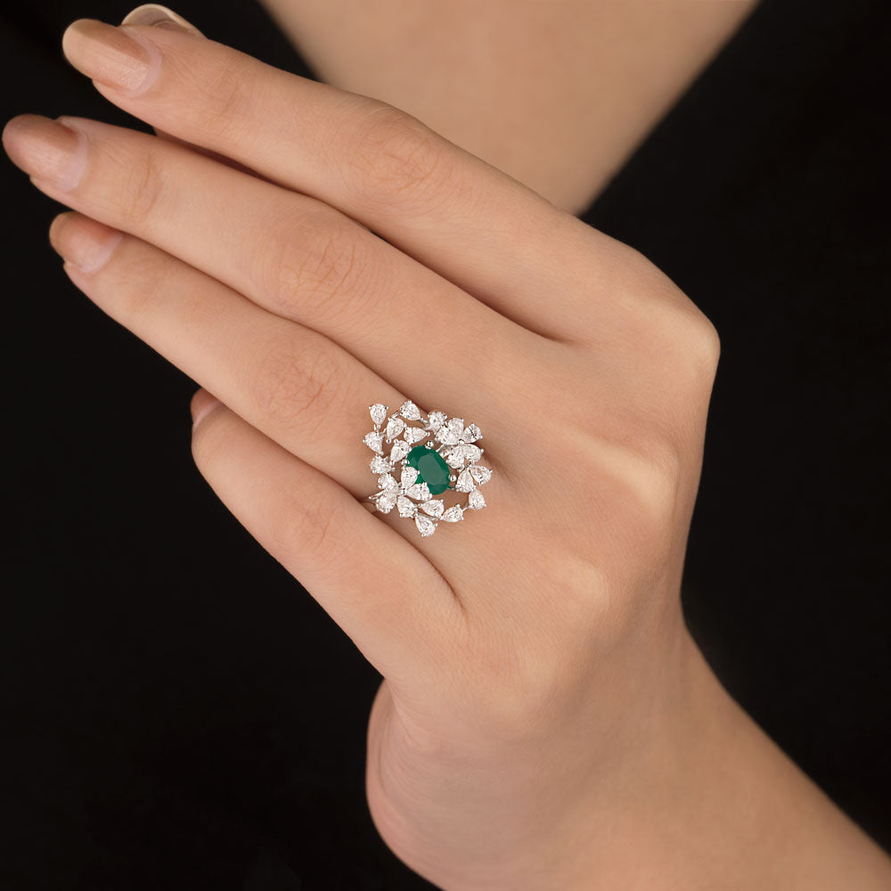 18K White Gold Diamond Ring - 1.19ct VS-SI-EF with Colour Stones