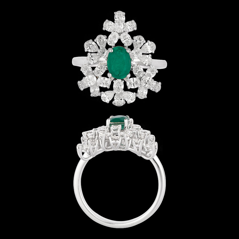 18K White Gold Diamond Ring - 1.58ct VVS-VS-EF with Colour Stones