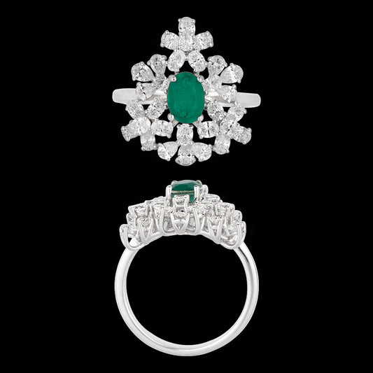 18K White Gold Diamond Ring - 1.58ct VVS-VS-EF with Colour Stones
