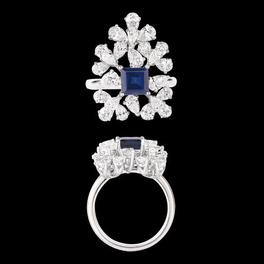 18K White Gold Diamond Ring - 3.27ct VS-SI-GH with Colour Stones