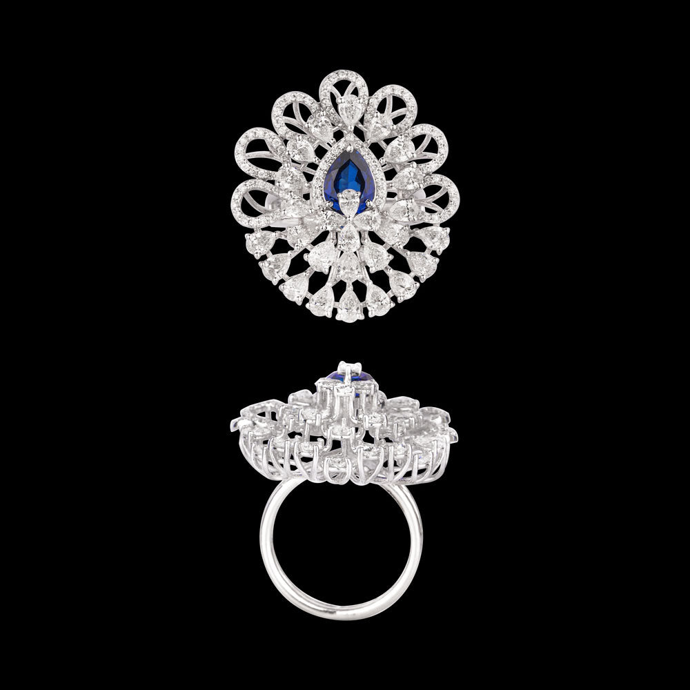 18K White Gold Diamond Ring - 3.35ct VS-SI-FG with Colour Stones