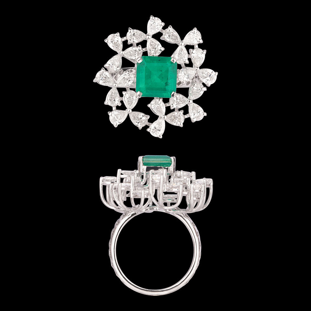 18K White Gold Diamond Ring - 2.3ct VVS-VS-FG with Colour Stones