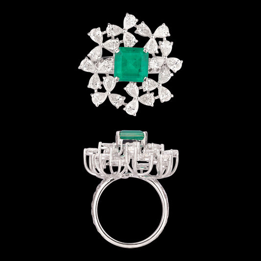 18K White Gold Diamond Ring - 2.3ct VVS-VS-FG with Colour Stones