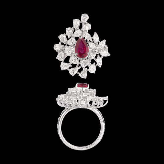 18K White Gold Diamond Ring - 1.821ct VS-SI-FG with Colour Stones