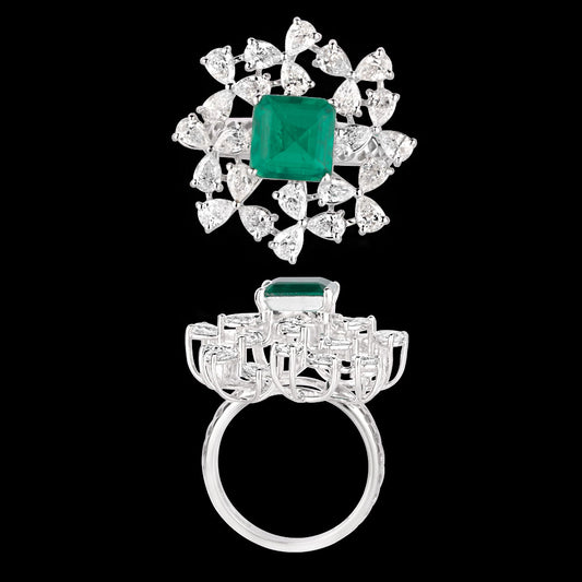 18K White Gold Diamond Ring - 2.26ct VVS-VS-EF with Colour Stones