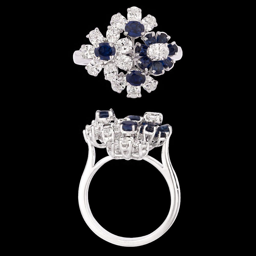 18K White Gold Diamond Ring - 1.23ct VVS-VS-EF with Colour Stones