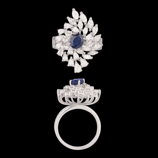 18K White Gold Diamond Ring - 1.63ct VS-SI-EF with Colour Stones