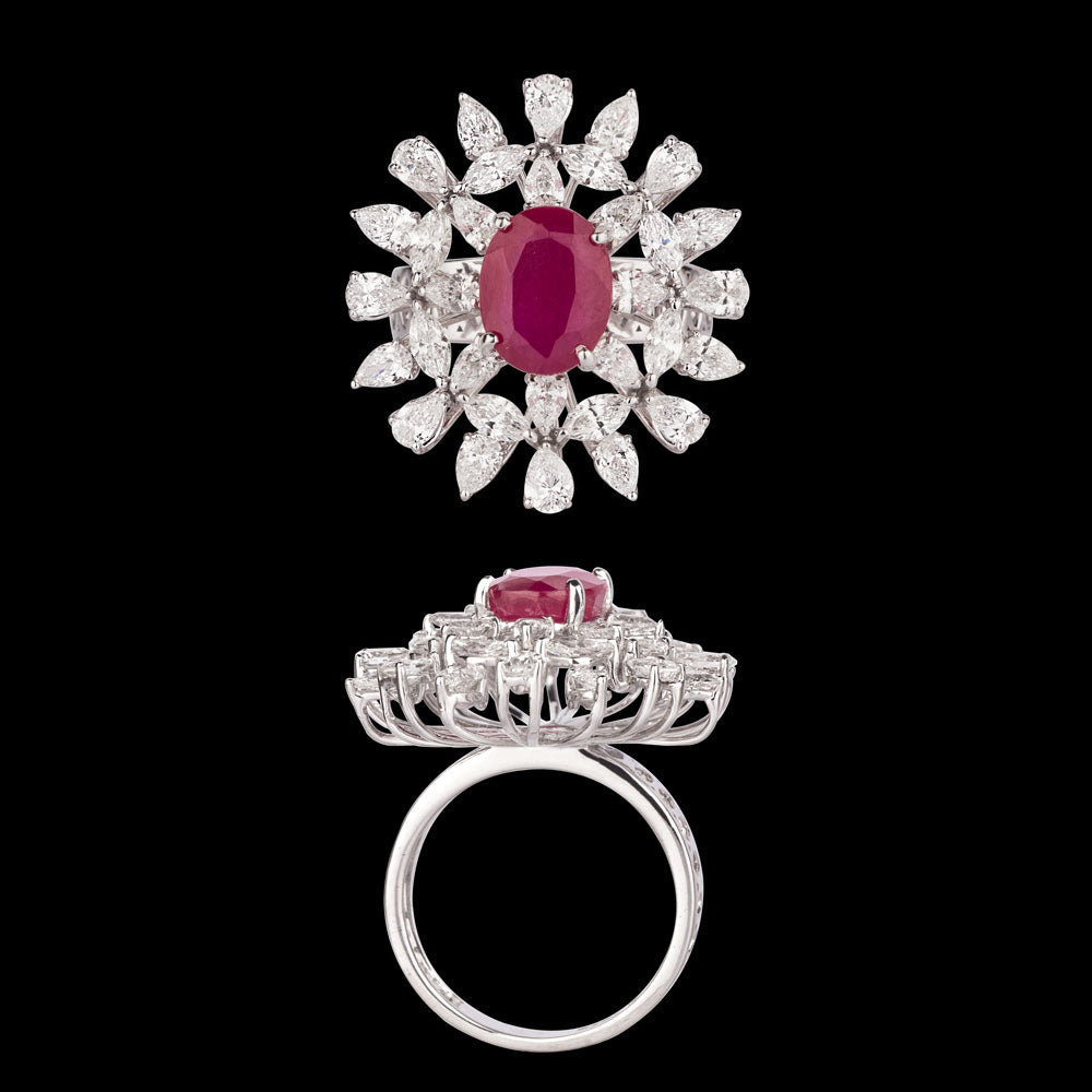 18K White Gold Diamond Ring - 3.17ct VS-SI-FG with Colour Stones