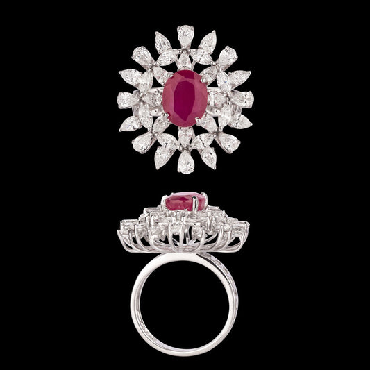 18K White Gold Diamond Ring - 3.17ct VS-SI-FG with Colour Stones