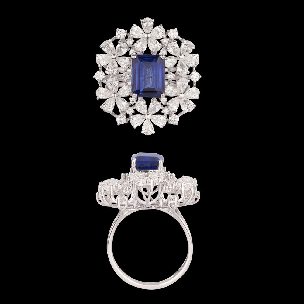 18K White Gold Diamond Ring - 2.92ct VVS-VS-FG with Colour Stones