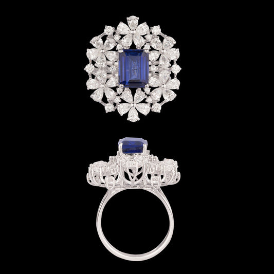 18K White Gold Diamond Ring - 2.92ct VVS-VS-FG with Colour Stones