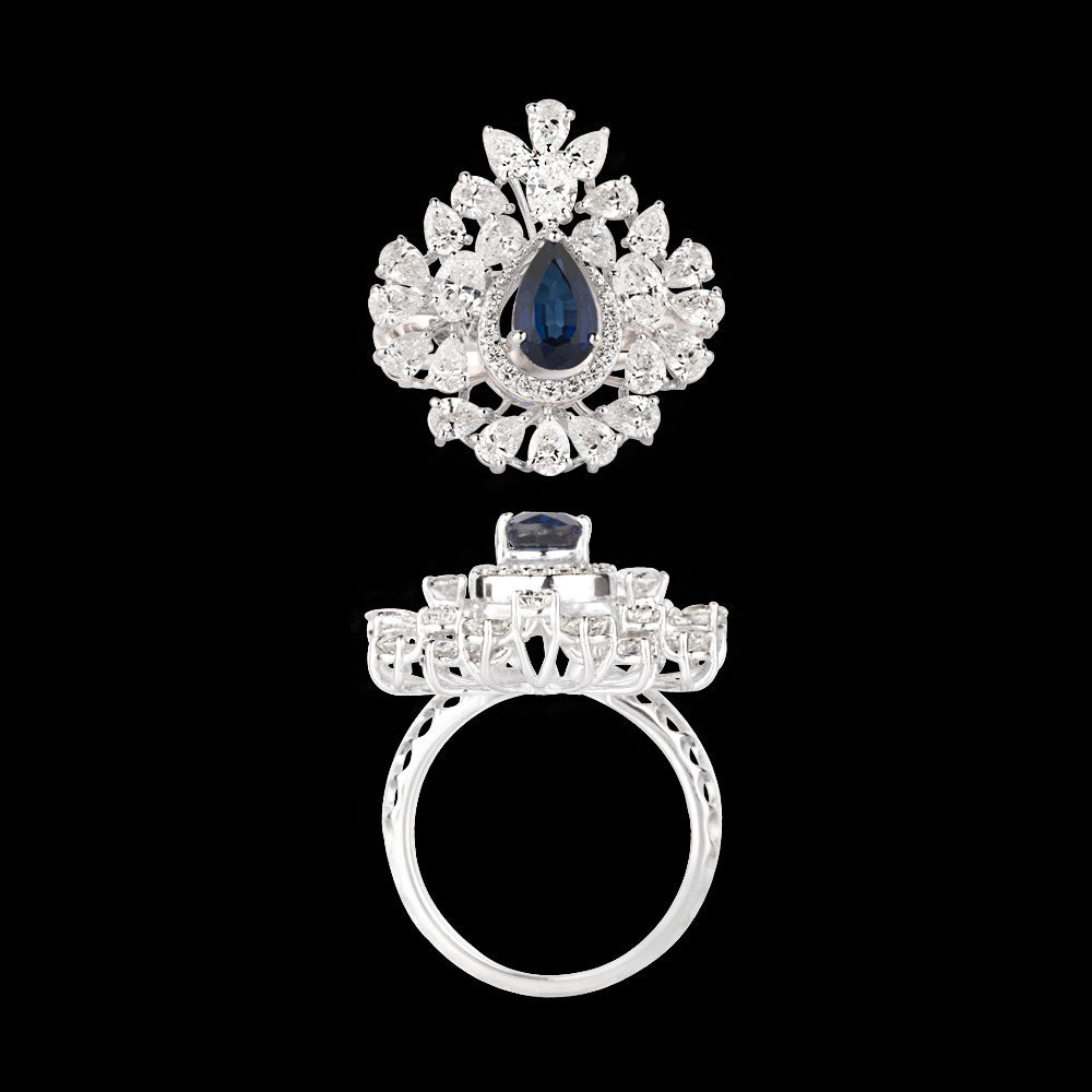 18K White Gold Diamond Ring - 2.451ct VS-SI-EF with Colour Stones