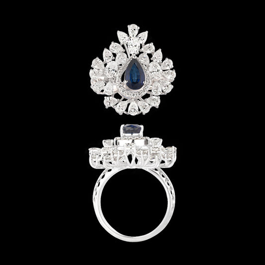 18K White Gold Diamond Ring - 2.451ct VS-SI-EF with Colour Stones