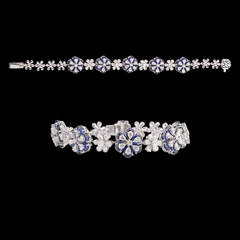 18K White Gold Diamond Bracelet - 4.521ct VVS-VS-FG with Colour Stones