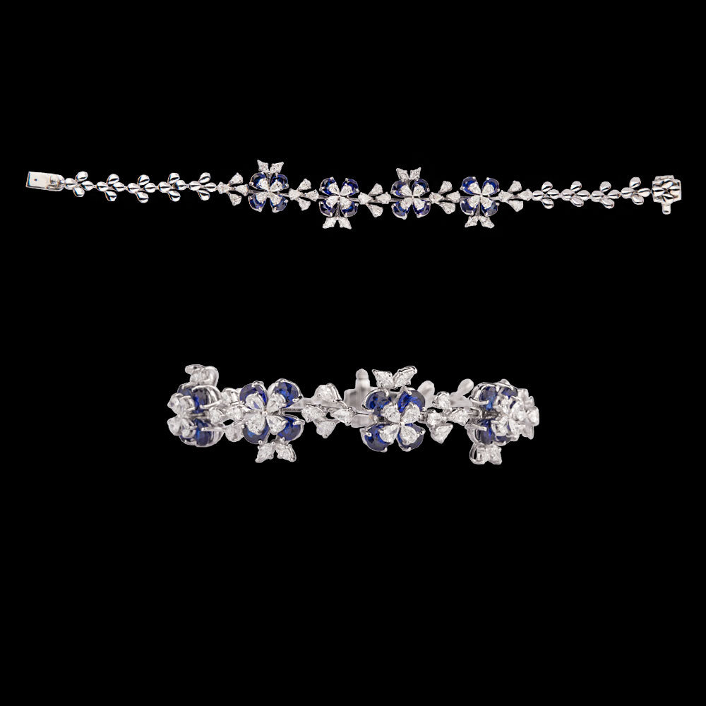 18K White Gold Diamond Bracelet - 2.696ct VVS-EF with Colour Stones