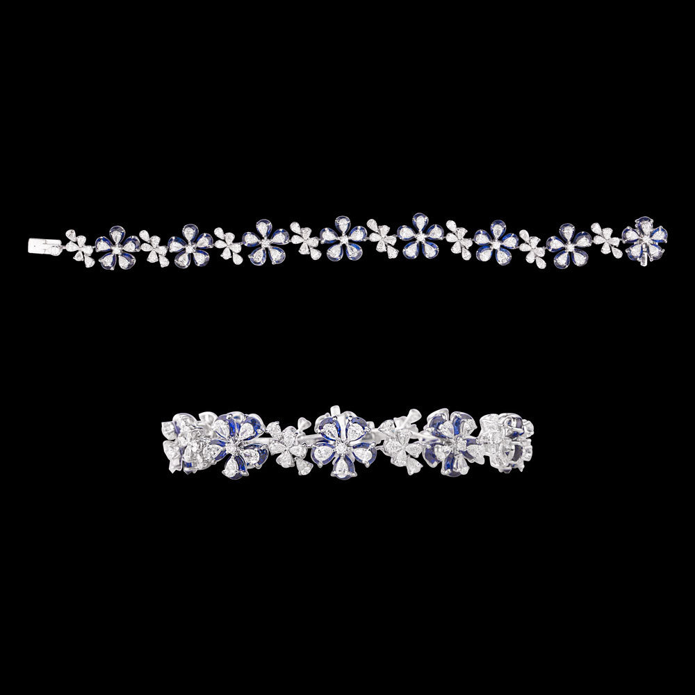 18K White Gold Diamond Bracelet - 6.542ct VVS-VS-EF with Colour Stones