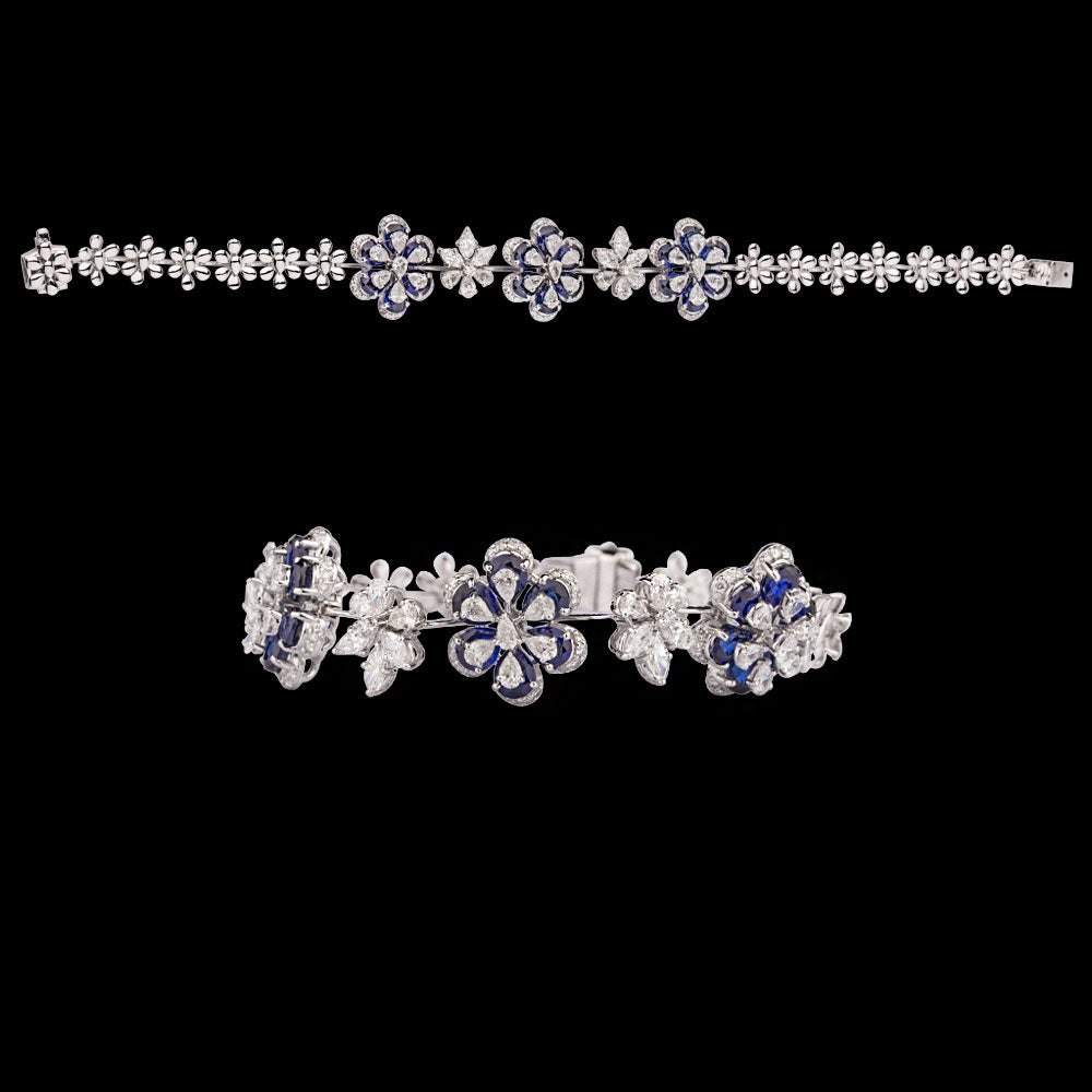 18K White Gold Diamond Bracelet - 2.961ct VVS-VS-FG with Colour Stones