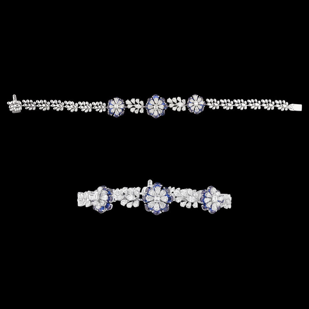 18K White Gold Diamond Bracelet - 3.1ct VS-SI-FG with Colour Stones