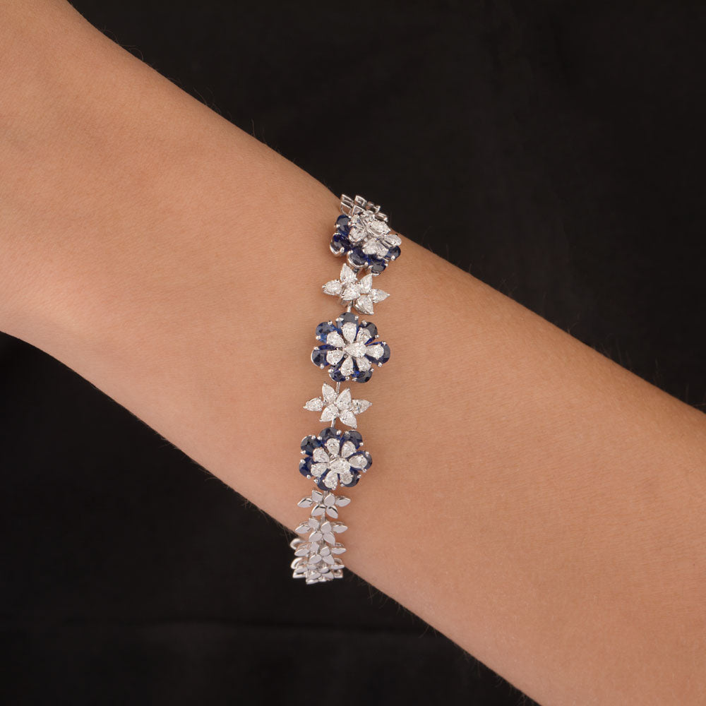 18K White Gold Diamond Bracelet - 2.26ct VS-SI-FG with Colour Stones