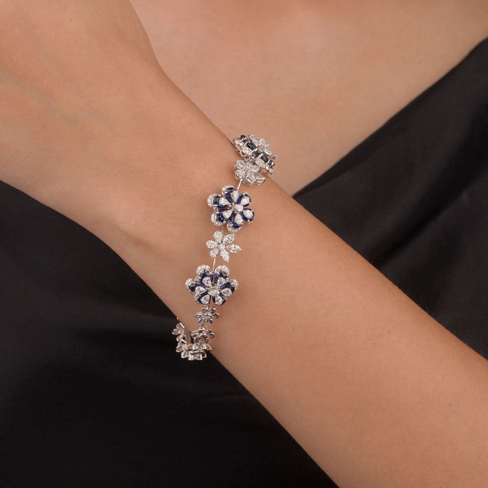 18K White Gold Diamond Bracelet - 2.961ct VVS-VS-FG with Colour Stones
