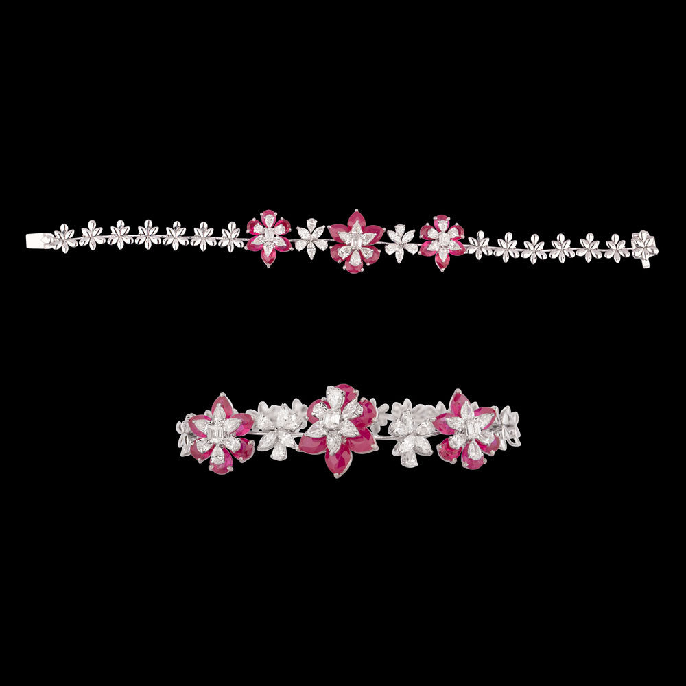 18K White Gold Diamond Bracelet - 3.44ct VS-SI-EF with Colour Stones