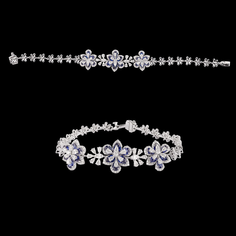 18K White Gold Diamond Bracelet - 2.837ct VS-SI-FG with Colour Stones