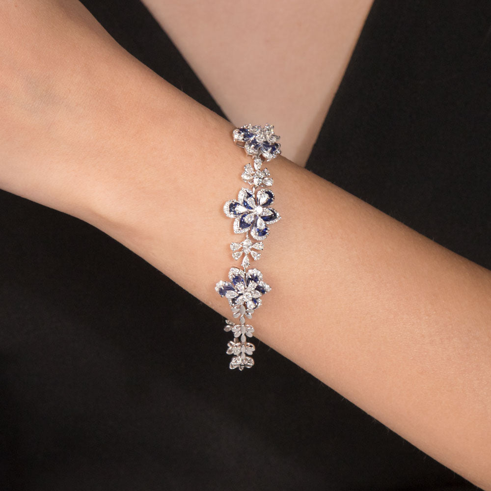 18K White Gold Diamond Bracelet - 2.837ct VS-SI-FG with Colour Stones