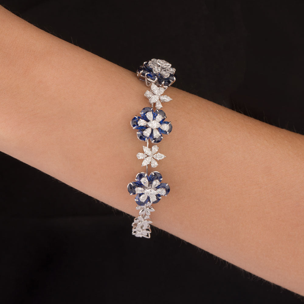 18K White Gold Diamond Bracelet - 3.07ct VS-SI-FG with Colour Stones
