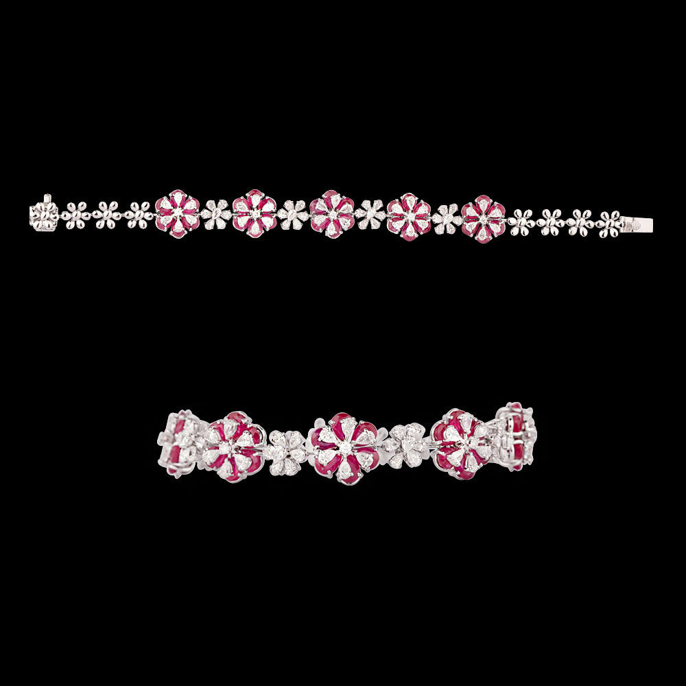 18K White Gold Diamond Bracelet - 3.845ct VVS-VS-EF with Colour Stones