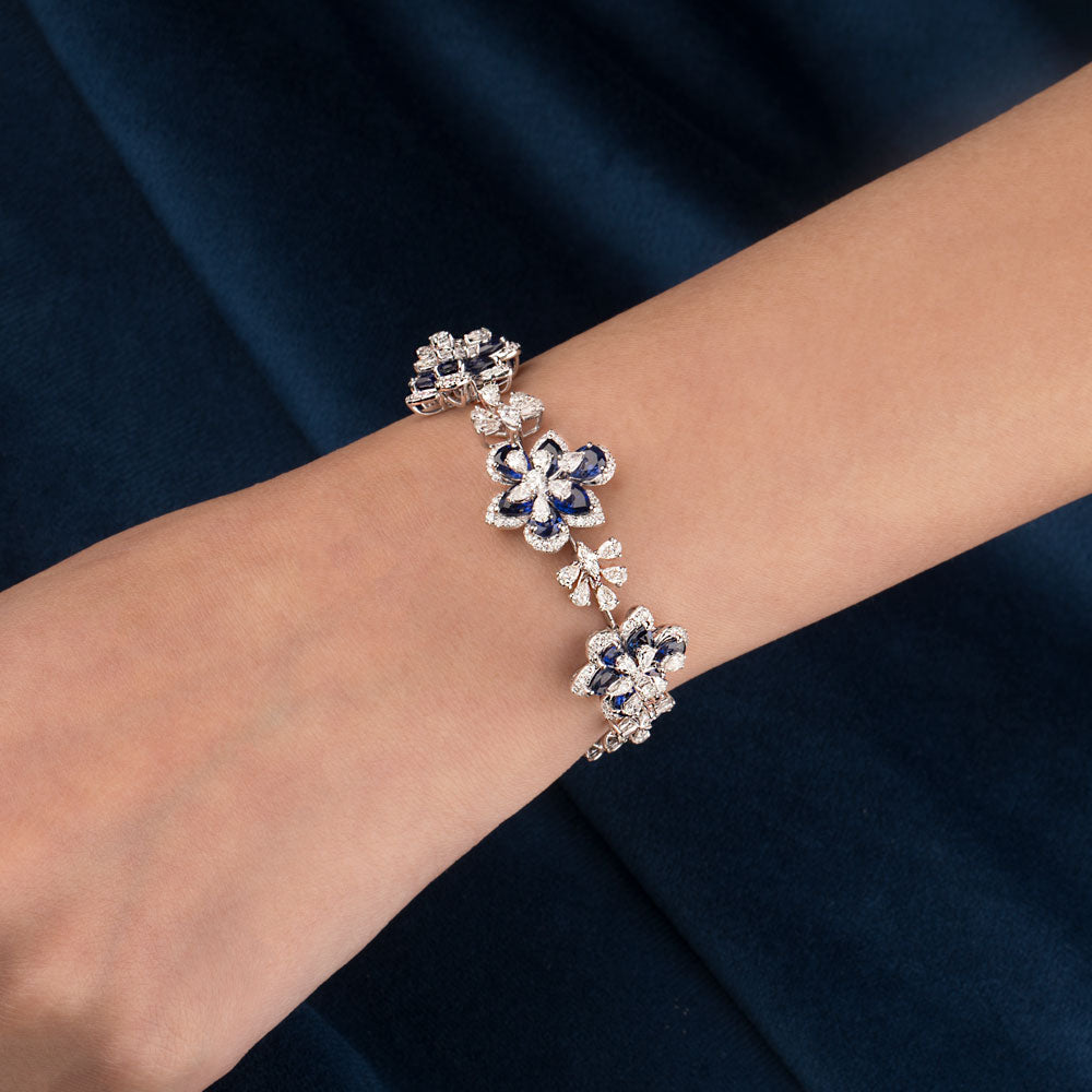 18K White Gold Diamond Bracelet - 3.48ct VVS-VS-HI with Colour Stones