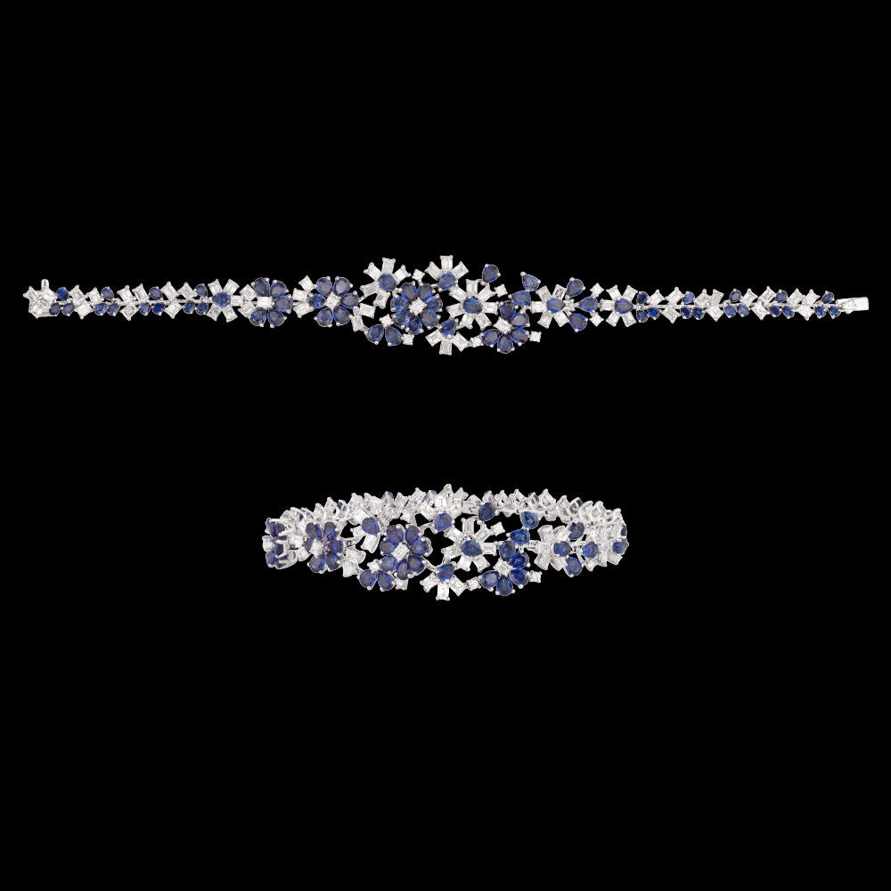 18K White Gold Diamond Bracelet - 6.499ct VVS-VS-EF with Colour Stones