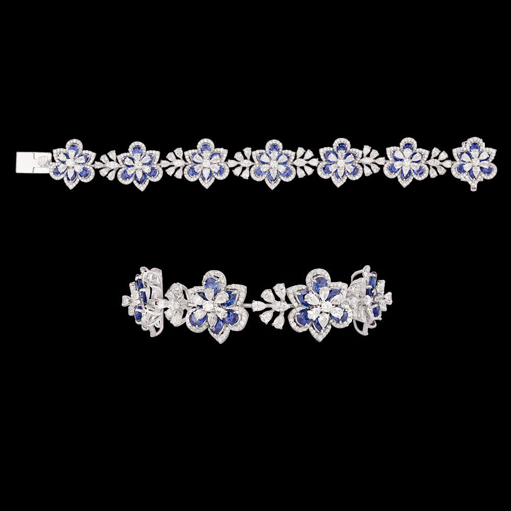 18K White Gold Diamond Bracelet - 7.883ct VVS-VS-EF with Colour Stones