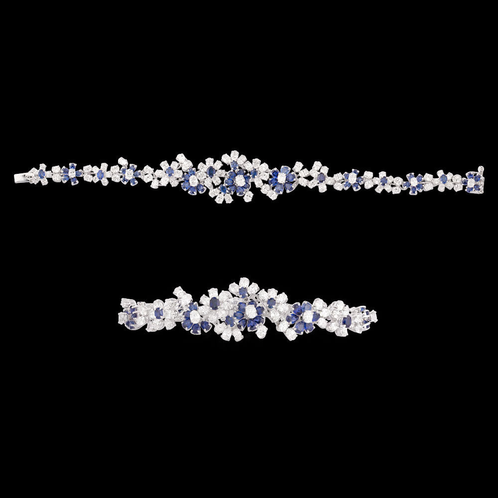 18K White Gold Diamond Bracelet - 7.11ct VVS-VS-EF with Colour Stones