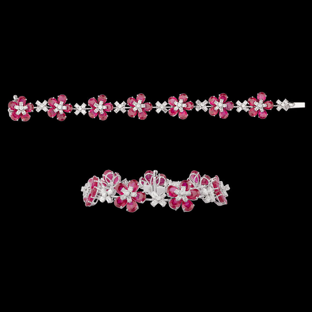 18K White Gold Diamond Bracelet - 4.96ct VVS-VS-EF with Colour Stones