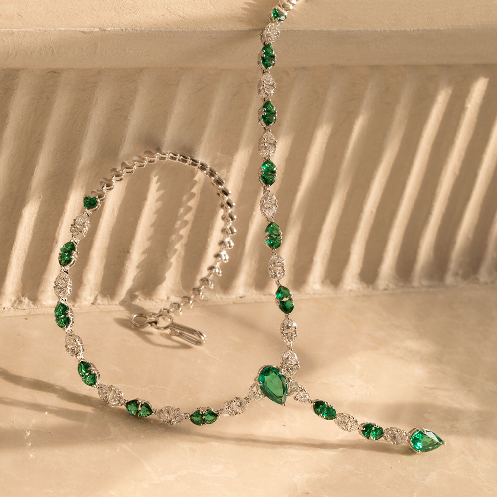 18K White Gold Diamond Necklace - 6.67ct VVS-VS-EF with Colour Stones