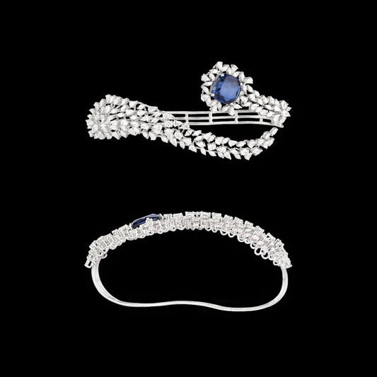 18K White Gold Diamond Kada - 7.3ct VVS-EF with Colour Stones