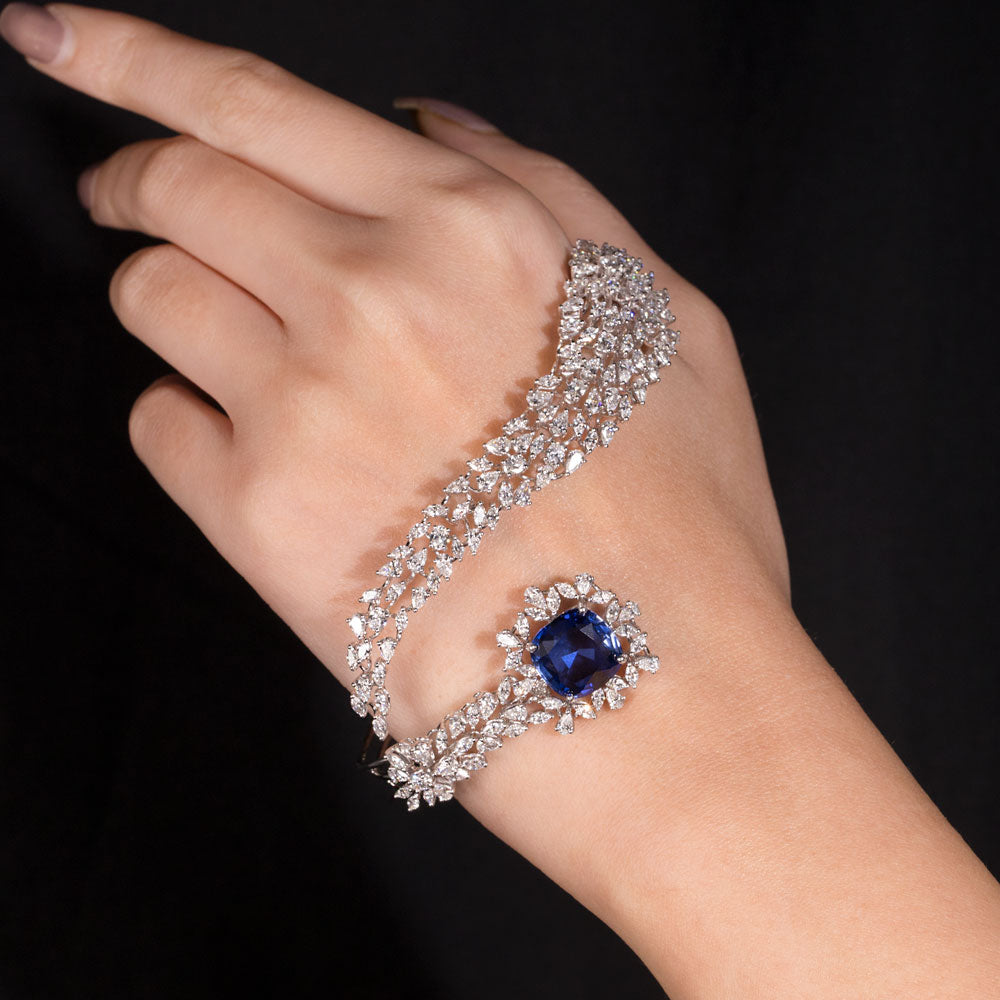 18K White Gold Diamond Kada - 7.3ct VVS-EF with Colour Stones