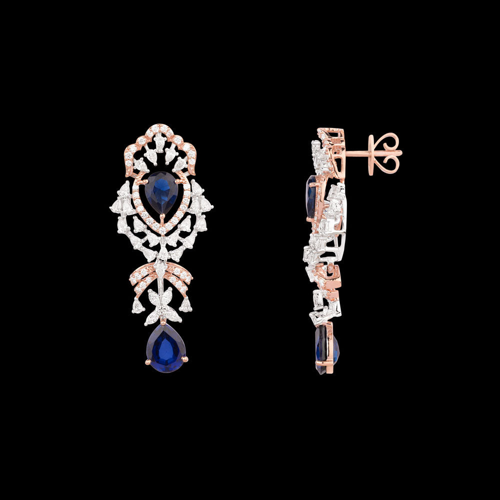 18K Two Tone Gold Diamond Earrings - 2.61ct VVS-EF with Colour Stones