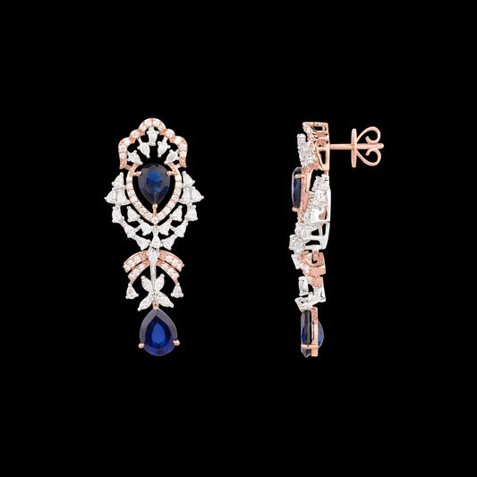 18K Two Tone Gold Diamond Earrings - 2.61ct VVS-EF with Colour Stones