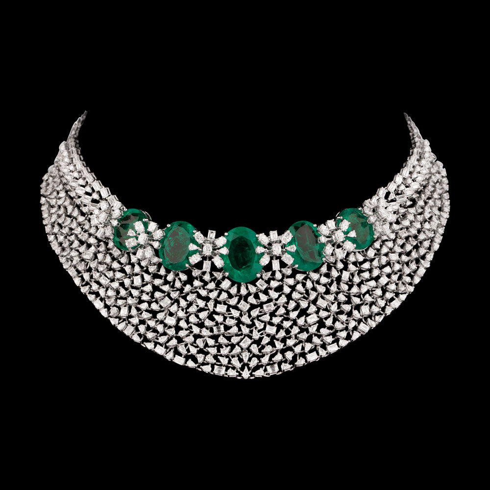 18K White Gold Diamond Necklace - 28.18ct VVS-EF with Colour Stones