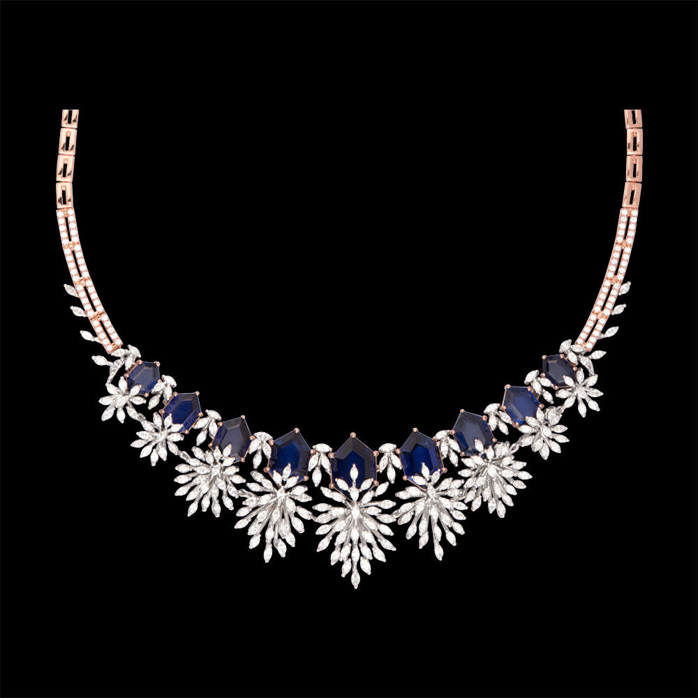 18K Two Tone Gold Diamond Necklace - 11.15ct VVS-EF with Colour Stones