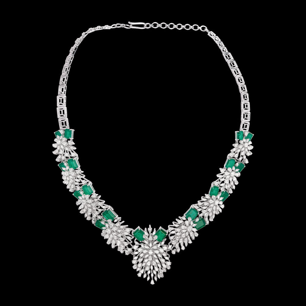 18K White Gold Diamond Necklace - 15.27ct VVS-EF with Colour Stones