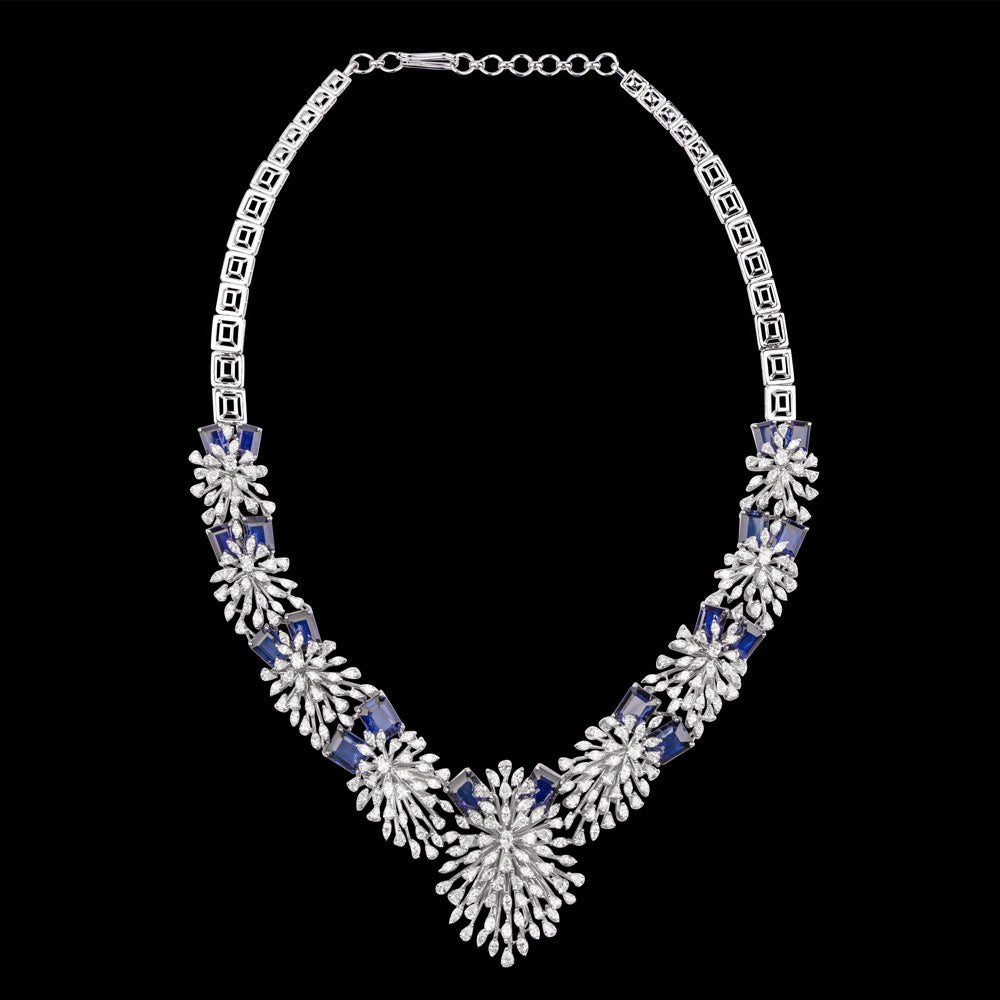 18K White Gold Diamond Necklace - 17.42ct VVS-EF with Colour Stones