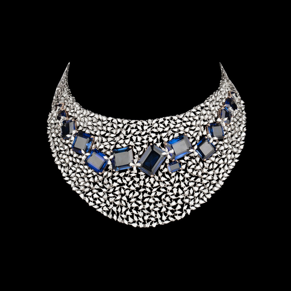 18K White Gold Diamond Necklace - 28.01ct VVS-EF with Colour Stones