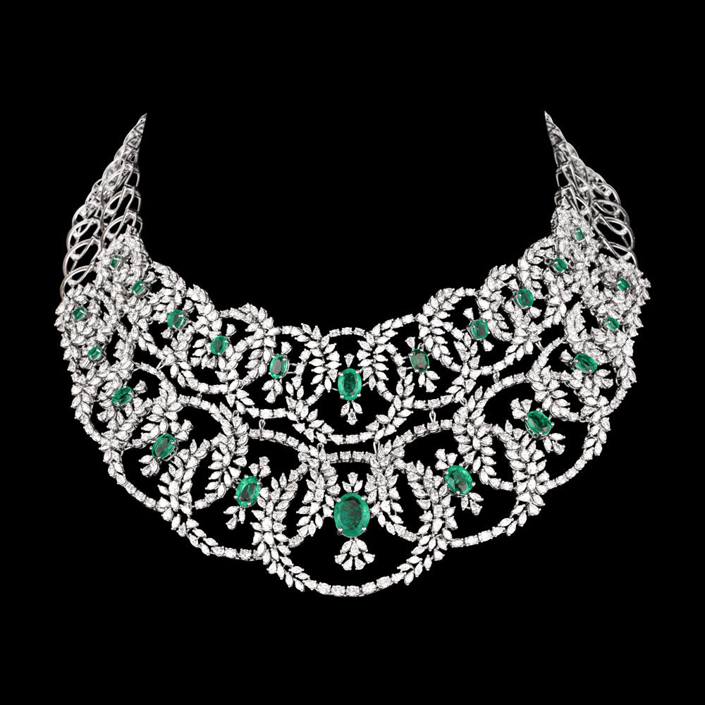 18K White Gold Diamond Necklace - 36.93ct VVS-EF with Colour Stones
