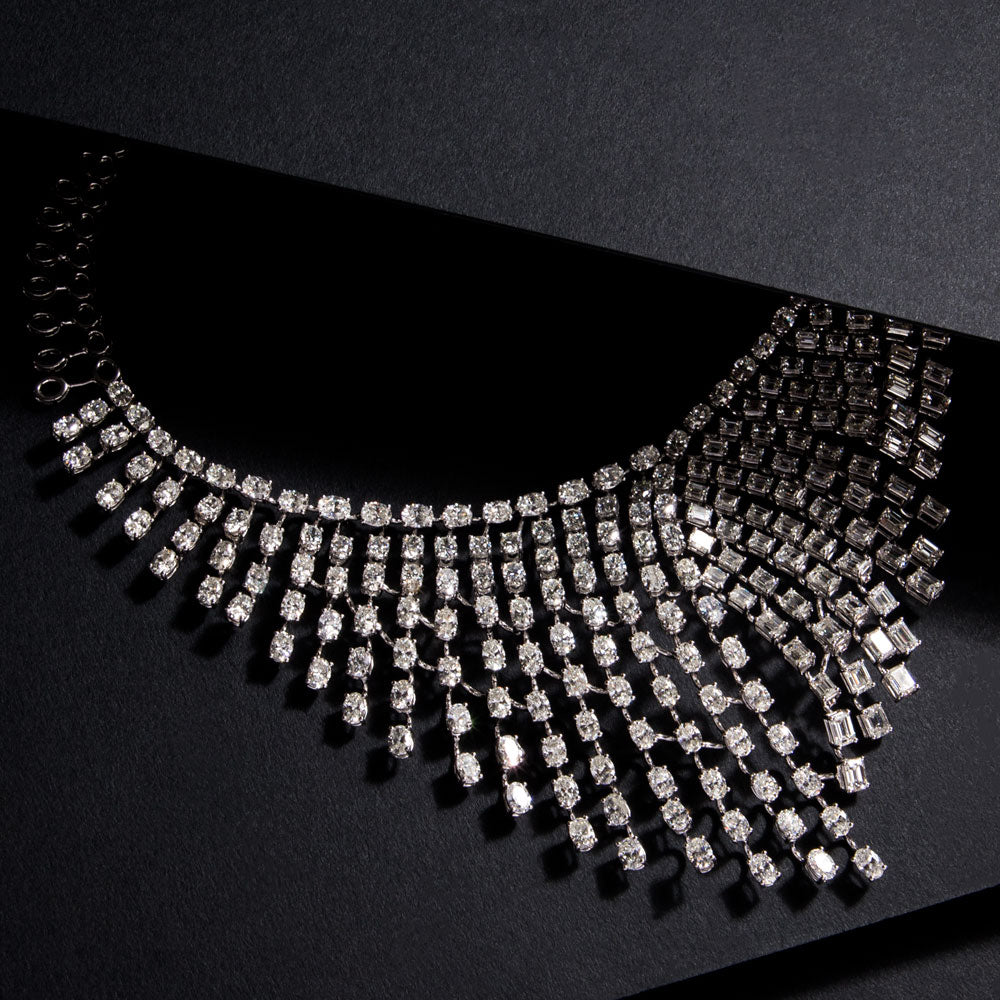 18K White Gold Diamond Necklace - 46.96ct VVS-VS-GH